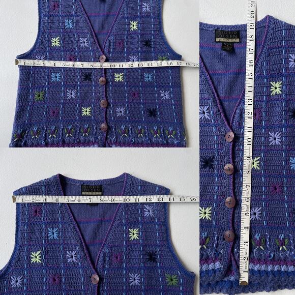 Vtg 90's Periwinkle Knit Floral Crochet Sz Petite Small Boho Fairy Grunge - Picture 10 of 10